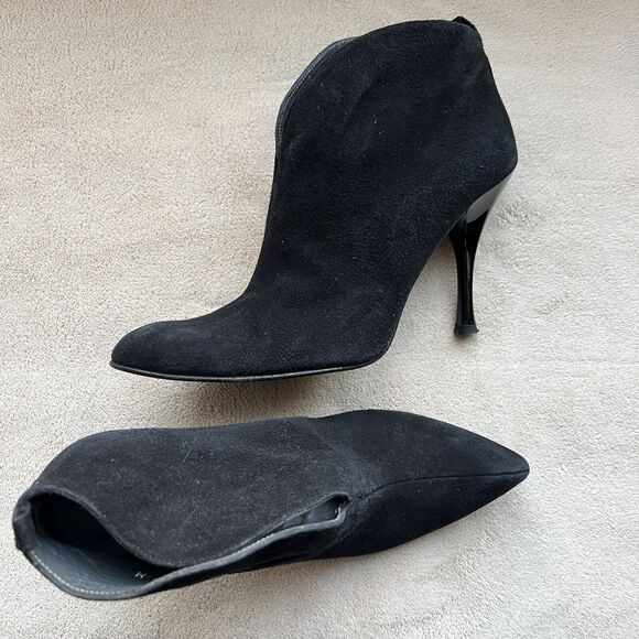 Stuart Weitzman Metropol Black Suede Heeled Ankle Slit Boots Booties Women 7 M - Picture 15 of 16